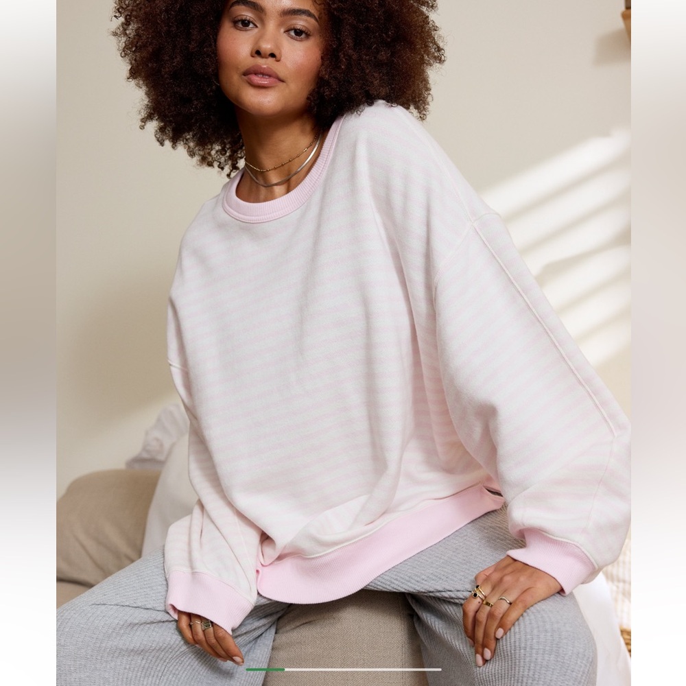 Aerie Tres Chic Sweatshirt Pink Petal & White